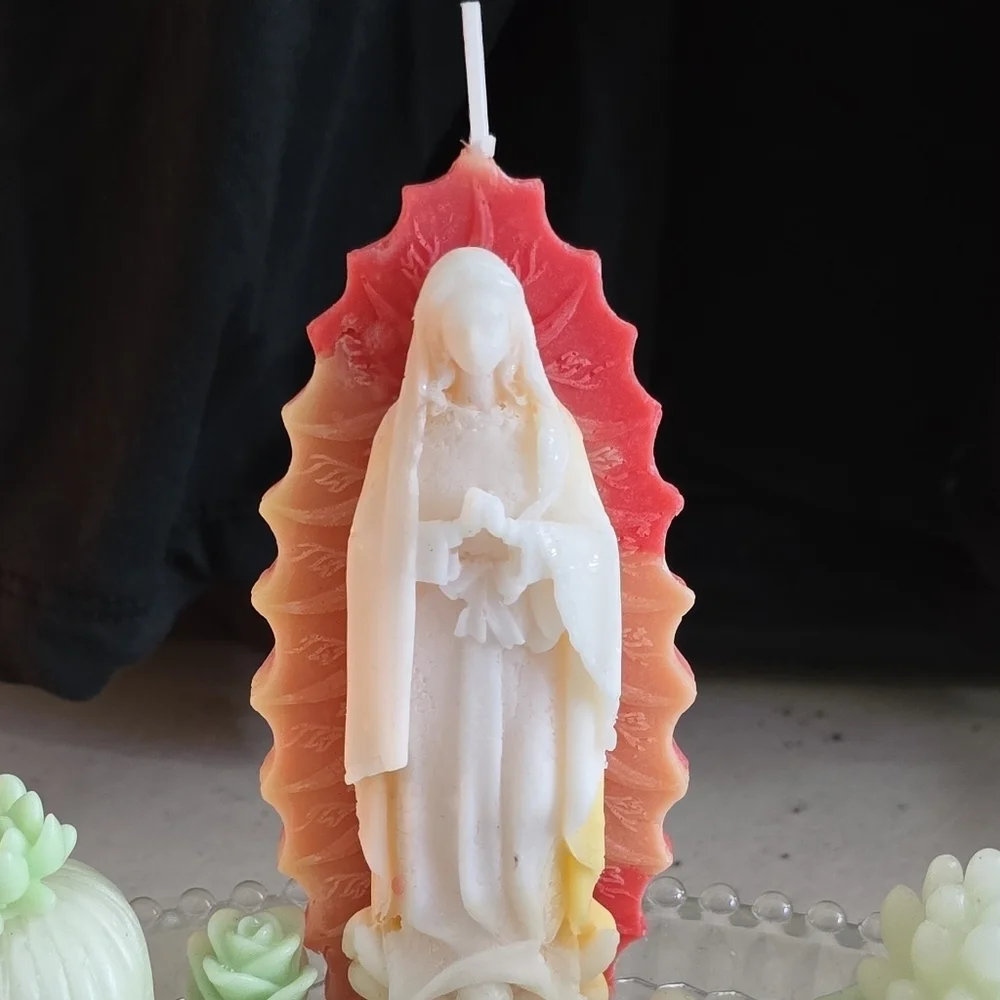 Virgen de Guadalupe Candle Altar Set w/ Crystal Tray | Tepeyac Inspired Handmade